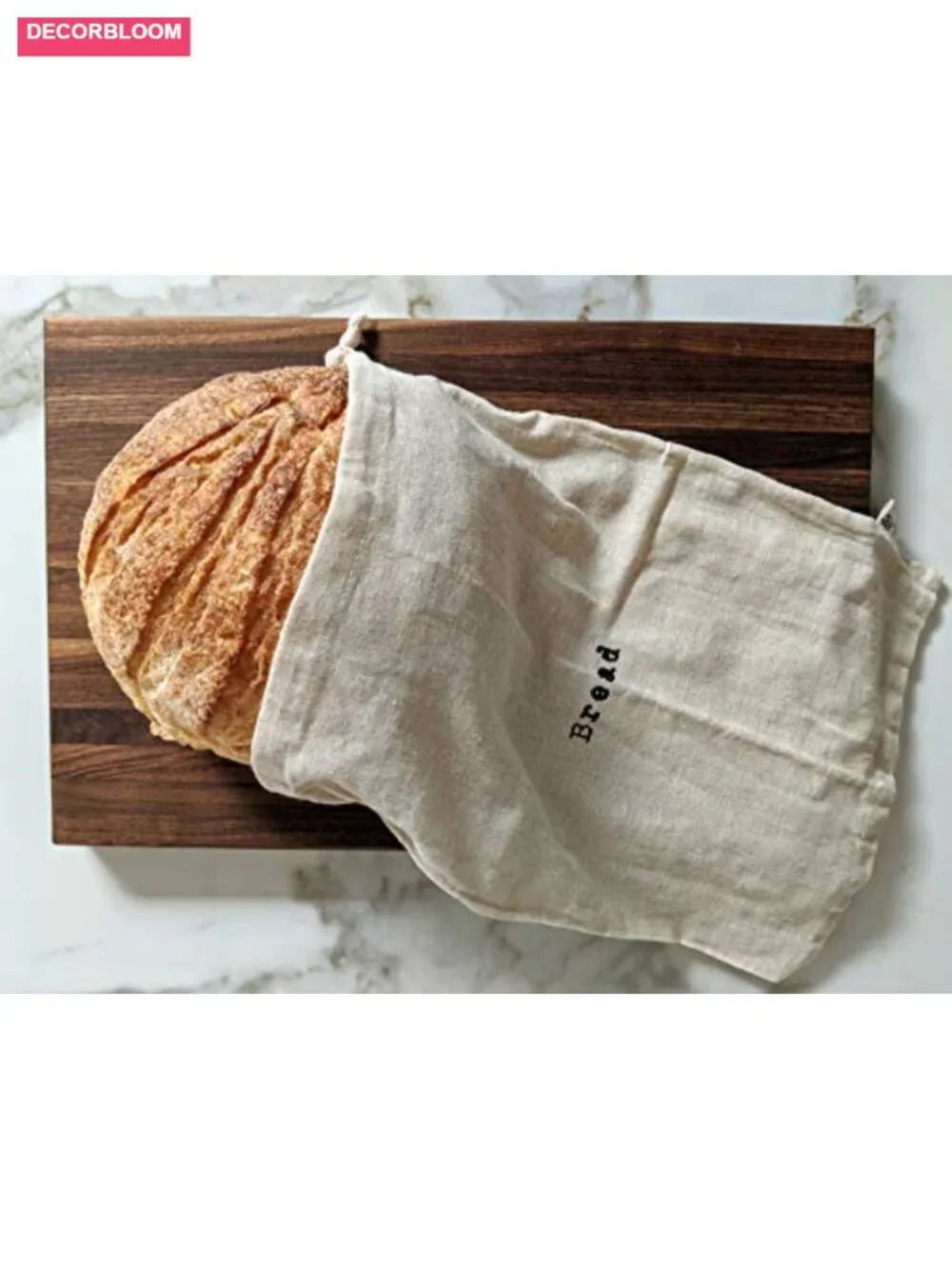 Linen Bread Bags Set of 2, Drawstring Storage